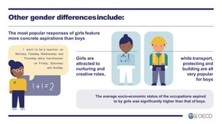 Other gender differencesinclude:
The most popular responses of girls feature
more concrete aspirations than boys
The avera...