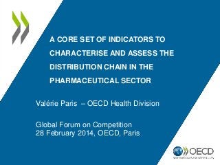 A CORE SET OF INDICATORS TO
CHARACTERISE AND ASSESS THE

DISTRIBUTION CHAIN IN THE
PHARMACEUTICAL SECTOR

Valérie Paris – OECD Health Division
Global Forum on Competition
28 February 2014, OECD, Paris

 