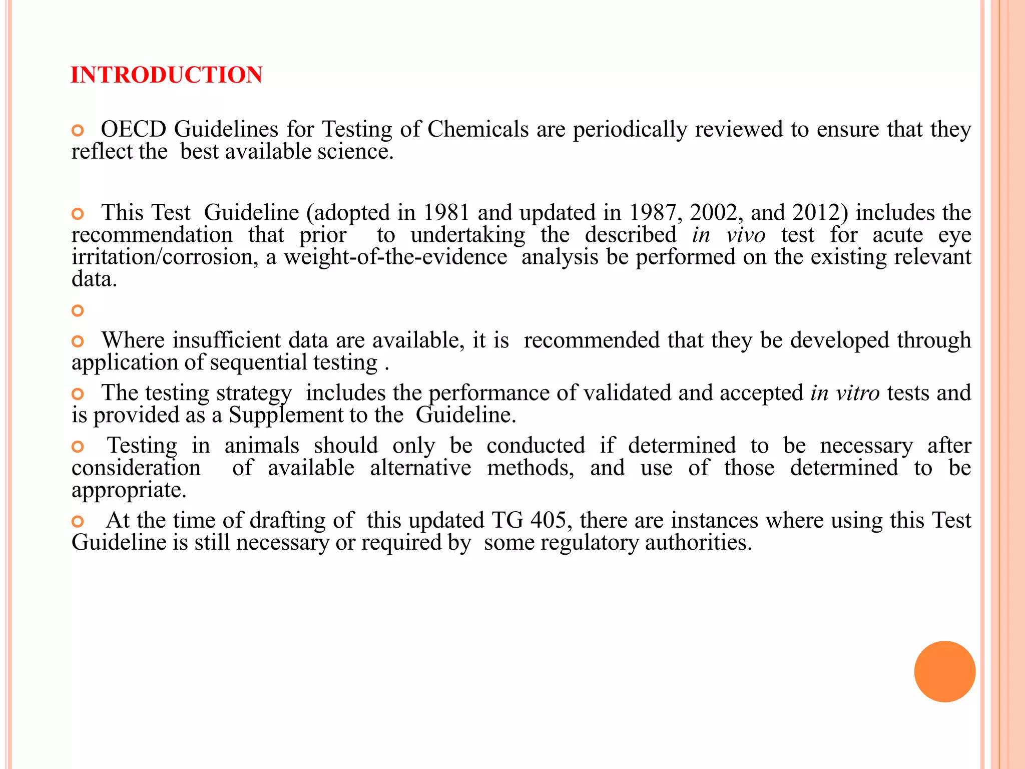 Acute eye irritation test as per OECD guidelines PPT