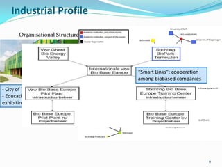 Industrial Profile
6
Organisational Structure Bio Base Europe
- Port of Ghent
- Education opportunities: “close the critical
gap between scientific feasibility and
industrial application of new biobased
products and processes”
- Train employees for biobased green jobs
- City of Terneuzen
- Education, networking, technological innovation and
exhibiting
“Smart Links”: cooperation
among biobased companies
 