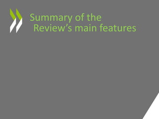 Summary of the
Review’s main features
• Imaginez que vous êtes responsable du financement du système scolaire de la ville de Toulouse (toutes les
écoles publiques du primaire et du secondaire): quels critères prenez vous en compte pour déterminer le
niveau de ressources (financières et humaines) que vous allouez à chaque école?
 