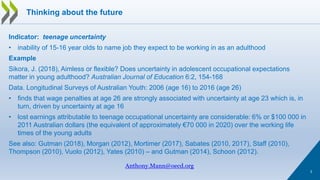 Indicator: teenage uncertainty
• inability of 15-16 year olds to name job they expect to be working in as an adulthood
Exa...
