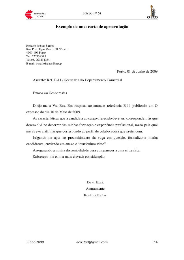Carta Candidatura Espontanea Desempregado