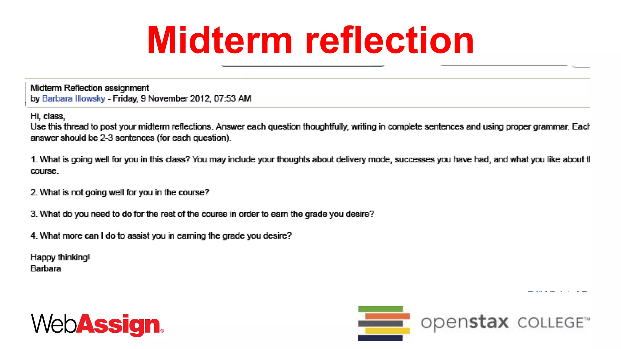Midterm reflection
 