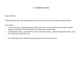 Chiller repair, condenser & refrigerant loop test, pump alignment ...