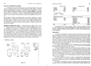 18 o EDIJ'CCIO I': SEU ACABAMENTO Instalação elétrica predial 19
Equilíbrio da potência por circuito - a potência elétrica em ca~a circuito é a soma
das potências indicadas nas lâmpadas e nos aparelhos elétricos «gados a esse circuito.
Quando o circuito está mal dimensionado ou utilizado inadequadamente, isto é,
sobrecarregando uma tomada com "benjamins" ligados a vários aparelhos elétricos
etc., poderá causar defeitos, como queima constante de fusíveIs, aquecimento exces-
sivo dos condutores, ou o não funcionamento perfeito dos aparelhos. Para detectar
esse desequilibrio, fazer o seguinte: ligar todos os aparelhos nos locais onde normal-
mente são utilizados, desligar uma das chaves-fusíveis de distribuição de um circuito
e, em seguida, verificar quais os aparelhos que estão funcionando e quais os que não
estão, encontrando assim uma lista como a do exemplo da Fig. 1.44. Repetir a mesma
operação para a chave-fusível de distribuição do circuito seguinte e anotar na lista.
200W
500W
120W
200W
100W
500W
1.620W
60W
200W
50W
310W
Circuito 2 (11OV)
1 Lâmpada
1 Geladeira
1 Rádio
Total
Aparelhos que não funcionam
1 Geladeira
1 Ferro elétrico
1 Eletrola
1 Liquidificador
1 Ventilador
5 Lâmpadas - 100W
Total
Circuito 1(11OV)
100W
60W
200W
360W
Aparelhos que funcionam
1 Televisor 200W
1 Rádio 50W
1 Lâmpada 60W
1 Lâmpada
1 Lâmpada
1 Televisão
Total
Total 310W
Circuito 3 (220V)
1 Chuveiro 3.000W
Percorridos todos os circuitos, podemos cotejar o consumo de potência de cada
circuito e verificamos qual o mais sobrecarregado e o menos carregado; procure corri·
gir esses circuitos transferindo alguns aparelhos do circuito mais carregado para o
menos carregado.
PÁRA.RAIOS
A execução da instalação de pára-raios deverá ser precedida de projeto, contendo
todos os elementos necessários a um completo entendimento, utilizando-se convenções
gráficas normalizadas. Do projeto deverão constar os captores, as descidas, a locali·
zação dos eletrodos de terra, todas as ligações efetuadas, as características dos mate-
riais a empregar, bem como as áreas de proteção estabelecidas em plano vertical e
horizontal. O campo de proteção oferecido por uma haste vertical é aquele abrangido
por um cone, tendo por vértice o ponto mais alto do pára-raio e cuja geratriz forneça um
ângulo de 600 com eixo vertical. Nenhum ponto das edificações a serem protegidas
pOderá ficar fora do campo de proteção.
Os mastros, quando projetados ao lado de edificações, deverão manter-se afas·
tados de qualquer ponto delas, pelo menos 1/4 da altura máxima dessas edificações.
Essa distância não poderá ser menor que 2 metros.
O campo de proteção oferecido por um fio captor é aquele abrangido por um prls·
ma, cuja aresta superior é o fio e cujas faces adjacentes formam como plano vertical
ângulos de 600. Nas extremidades do fio, o campo de proteção é oferecido por semi-co·
nes, de acordo com o definido anteriormente. O fio condutor inclinado, formando com a
horizontal ângulo igualou superior a 300, não será considerado captor. Essa função
será a de sua extremidade mais elevada. Quando uma edificação necessitar a instala·
ção de 2 ou mais captores no seu dimensionamento, pode-se considerar ação rocr·
proca, ou seja, a interação.
No caso da existência de mais de 2 captores, a determinação da interação devo·
rá ser feita, tomando-se 2 a 2 todos os captores e obedecendo as normas da ABNT •
165. Toda a instalação de pára-raios será constituída de captores, de descidas e de elo·
trodos de terra.
Na execução da instalação de pára-raios, além dos pontos mais elevados das edl·
ficações, devem ser consideradas, também, a distribuição das massas metálicas, tanto
3000W
Circuito 3
Fase 1
Fase 2
.,------ -----
I
,
~-------1
; ,
I
Figura 1.44
Circuito 2 Fase 1
~~
200W 50W
60W
100W
200W
Circuito 1
Neutro
Fase 2 -- -1--- ---
FUGA OU VAZAMENTO DE ENERGIA
A instalação elétrica pode apresentar fuga ou vazamento cio onergia, como ocorre
durante o vazamento de água de uma torneira defeituosa. É fácil verificar a existência
desse defeito. Basta fazer o seguinte: 1º) desligue todos os Interruptores. 2º) deixe
todos os aparelhos ligados nas tomadas, mas com os ..botões desligados. 3º) aguarde
uns 10 minutos. 4º) verifique se o disco do medidor (relógio) Gstá girando. 01>5.: Não
desligue as chaves de fusíveis. Verifique se realmente não há algum aparelho ligado.
5º) se o disco do medidor continuar girando é porque existe vazamento ou fuga de ener-
gia.
Passo seguinte: desligue da tomada aparelho por aparelho e verifique se o medidor
continua girando a cada aparelho desligado, até encontrar aquele com defeito, podendo,
em alguns casos, encontrar mais de um. Caso todos os aparolhos estejam desliga-
dos das tomadas e o medidor continuar girando, '0 defeito, então, é da instalação que
tem emendas e isolamentos mal feitos, fios descascaços etc. Nesse caso, fazer revi-
são geral na instalação.
2. Potência por circuito
 
