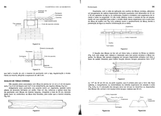 98 o EDIFICIO E SEU ACABAMENTO Pavimentação 99
Alvenaria de
elevação
Piso externo
V-
Pavimento
Contra piso
~ /Concreto
~~",b:~·:<;·.:'
~,;·~-·:.J;.:;.;,fi':::'d;J:~~,.:~~/?/
Impermeabiliz:ante
Cinta de concreto armado
Figura 6.1a
Atualmente, com a volta da aplicação dos soalhos de tãbuas corridas, utilizamos
um tarugamento de caibros trapezoidais formando quadrados com dimensões de 50 cm
x 50 cm, apoiados na laje ou no contra-piso, fixados e nivelados com argamassa de ci-
mento e areia na proporção 1:4 não muito plãstica, tendo o cuidado de dar um abaula-
mento em sua superfrcie para evitar o contato direto dessa argamassa com a outra face
da tãbua de soalho (ver Fig. 6.3), evitando assim o apodrecimento da tãbua, devido a
penetração de ãgua ou mesmo condensação de ar retido.
Argamasso
Caibro trapezoidal
I
I
Soalho
Contropiso
que farã a função de unir o material do pavimento com a laje, regularização e nivela-
mento da mesma, atingindo a espessura de até 3 cm.
o
Figura 6.3
A fixação das tãbuas se faz em um único lado, e sempre na fêmea ou rebaixo
(Fig. 6.4) com prego sem cabeça e rebaixado para que possa encaixar a tãbua se-
guinte. As tãbuas são sempre pregadas em tarugos trapezoidais pintados com tinta a
base de asfalto (Neutrol); para melhor fixação desses tarugos passamos ferro 3/16"
Cinto de concreto
Piso externo
Alvenaria de elevaçao
Figura 6.1b
Pavimento
Contrapiso
Figura 6.4
ou 1/4" de 50 em 50 cm, na parte superior, que é cortada para que o ferro não fique
saliente, e mergulhamos as extremidades na referida argamassa de cimento e areia
(Fig. 6.5a, b). A colocação dos tarugos deve ser tal que os desenhos ou disposições
das tãbuas não venham a ter espaço entre tarugos maiores que 50 cm.
SOALHO DE TABUA CORRIDA
São aqueles pisos executados com tãbua de peroba de 1,5 cm a 2 cm de espes-
sura, 7 ou 9 cm de largura com 4,27 m de comprimento, em macho e fêmea, Fig. 6.2.
Antigamente esse pavimento era assente sobre um vigamento, apoiado sobre
pilares de alvenaria formando um porão. Hoje em dia, voltou-se a aplicar esse tipo
de pavimento com tãbuas de maiores larguras, chegando a mais de 20 cm, necessi-
tando fazer na contra-face da tãbua dois bissotes, para evitar que a mesma empene,
Flg.6.2.
Figura 6.2 11
...."..".'.,.
~ !
,,
,II
1
/ Caibro trapezoidal
J
~------~-~-~Ferro 1/4 ou 3/16
~ / Argamasso
~
~
Cantrapiso
Flgura6.5a
Ferro
/ Caibro
~t"""id"
Flgura6.5b
 