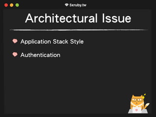 Architectural Issue
Application Stack Style
Authentication
 