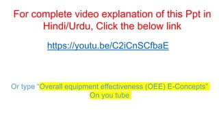 Or type “Overall equipment effectiveness (OEE) E-Concepts”
On you tube
https://youtu.be/C2iCnSCfbaE
For complete video explanation of this Ppt in
Hindi/Urdu, Click the below link
 