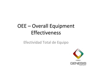 OEE – Overall Equipment
Effectiveness
Efectividad Total de Equipo

 