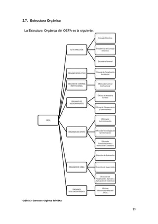 13
2.7. Estructura Orgánica
La Estructura Orgánica del OEFA es la siguiente:
Gráfico 3: Estructura Orgánica del OEFA
 