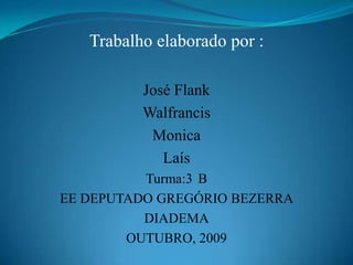 • Contribuir para o derretimento das calotas de gelo localizadas nos pólos e conseqüentemente provocar uma elevação global nos níveis dos oceanos.Trabalho elaborado por :José FlankWalfrancisMonicaLaísTurma:3°BEE DEPUTADO GREGÓRIO BEZERRADIADEMAOUTUBRO, 2009