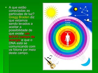 A que estão conectadas as partículas de luz?  Gregg Braden  diz que estamos sendo levados a aceitar a possibilidade de que existe  um NOVO campo de energia  e que o DNA está se comunicando com os fótons por meio deste campo.  