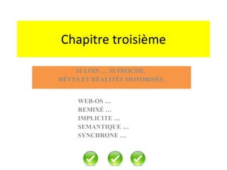 Chapitre troisième SI LOIN … SI PROCHE.  RÊVES ET RÉALITÉS MOTORISÉS. WEB-OS … REMIXÉ … IMPLICITE … SEMANTIQUE …  SYNCHRONE … 