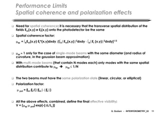 G. Giuliani - INTERFEROMETRY_02 11
Performance Limits
Spatial coherence and polarization effects
 Need for spatial cohere...
