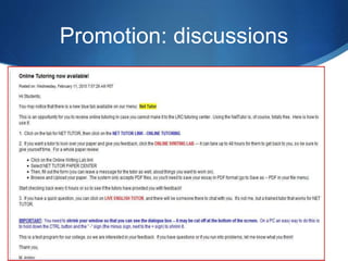Promotion: discussions
 