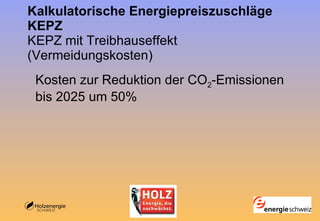 Kalkulatorische Energiepreiszuschläge KEPZ KEPZ mit Treibhauseffekt (Vermeidungskosten) Kosten zur Reduktion der CO 2 -Emissionen bis 2025 um 50% 