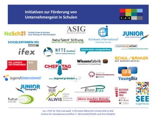 Jun.-Prof. Dr. Dirk Loerwald • Christian Albrechts-Universität zu Kiel
Institut für Sozialwissenschaften • Wirtschaft/Politik und ihre Didaktik
Initiativen zur Förderung von
Unternehmergeist in Schulen
 