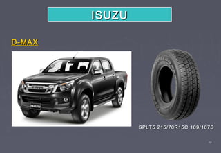 ISUZU

D-MAX




                SPLT5 215/70R15C 109/107S

                                       18
 