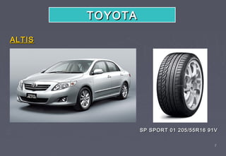 TOYOTA

ALTIS




                 SP SPORT 01 205/55R16 91V

                                         2
 