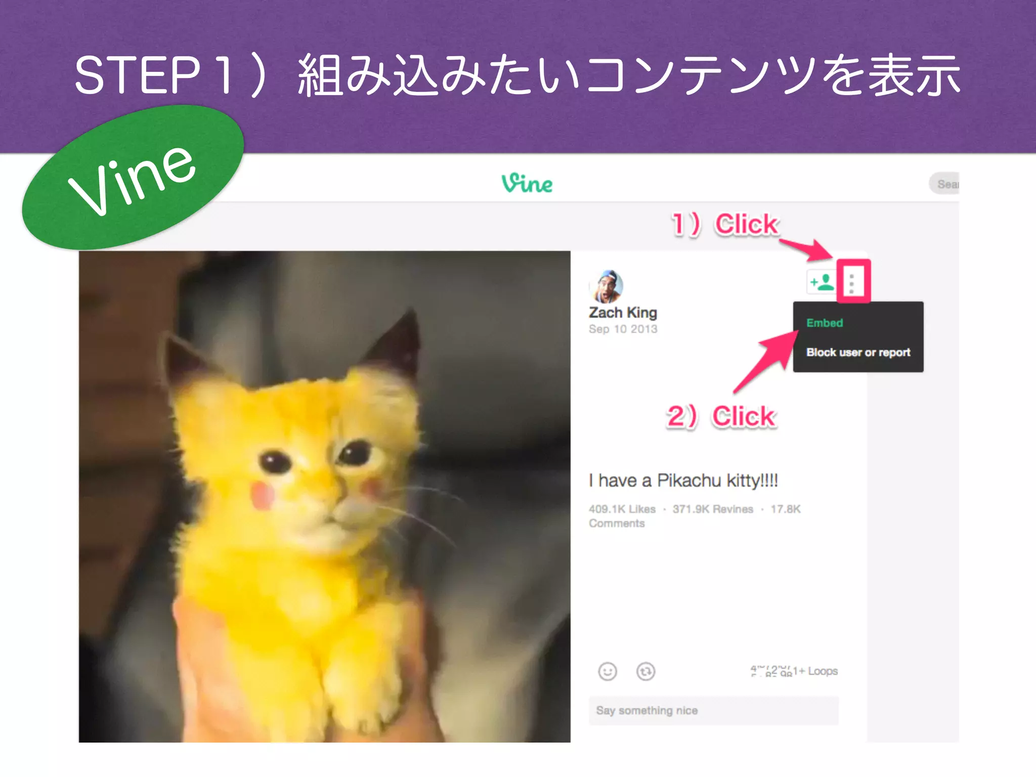 STEP１）組み込みたいコンテンツを表示
Vine
 