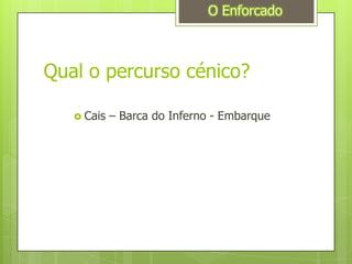 Qual o percurso cénico?Cais – Barca do Inferno - EmbarqueO Enforcado