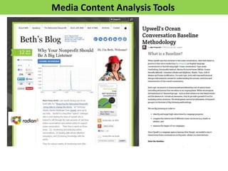 Manual Content Analysis
Pages 133-137
Analytics ToolsMedia Content Analysis Tools
 