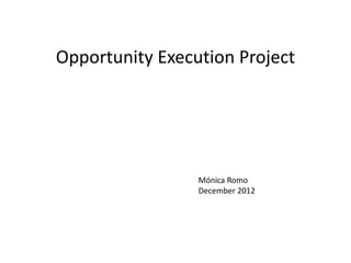Opportunity Execution Project




                 Mónica Romo
                 December 2012
 