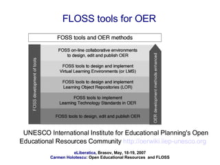 UNESCO International Institute for Educational Planning's Open Educational Resources Community  http://oerwiki.iiep-unesco.org   FLOSS tools for OER 