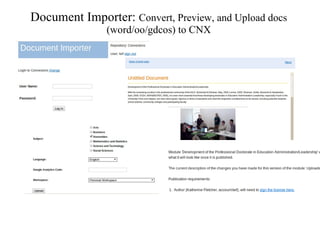 Document Importer:  Convert, Preview, and Upload docs (word/oo/gdcos) to CNX 