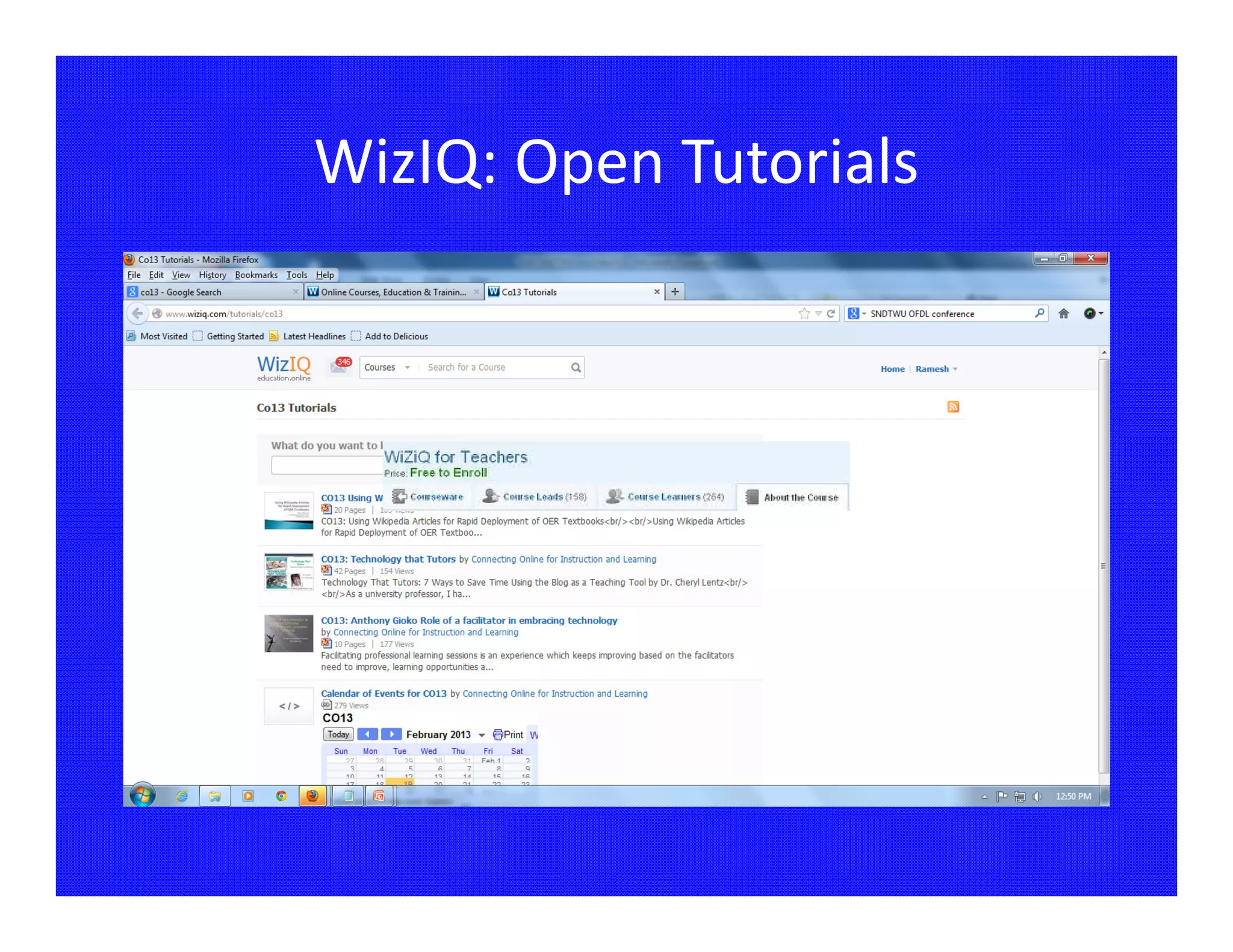 WizIQ: Open Tutorials
 