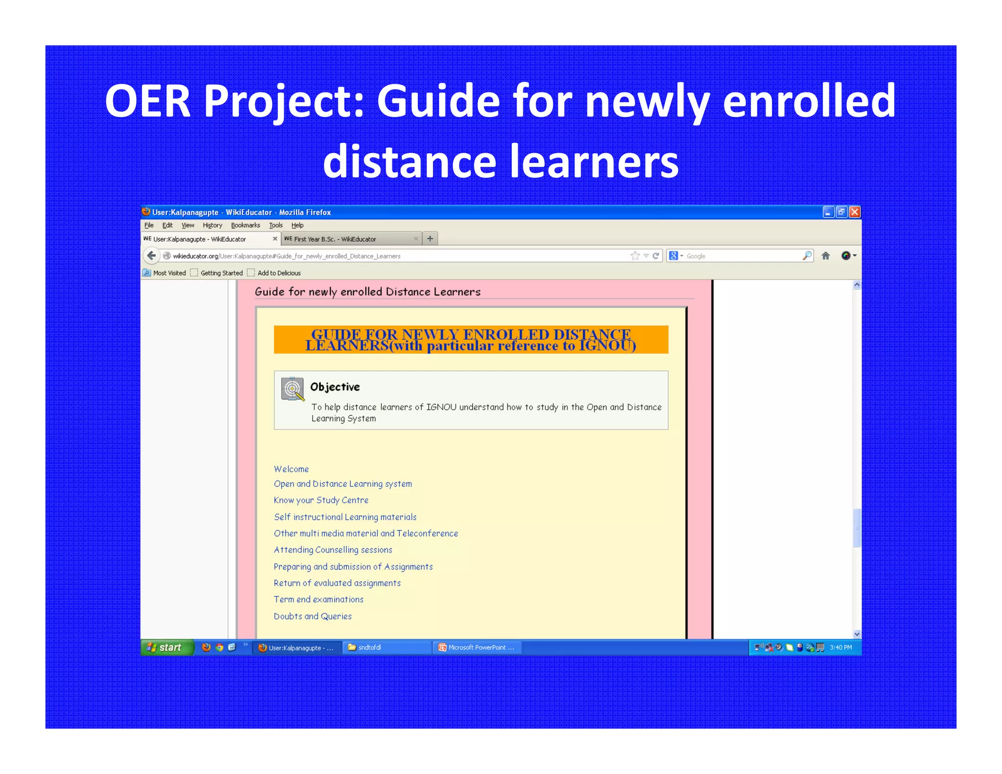 OER Project: Guide for newly enrolled
         distance learners
 