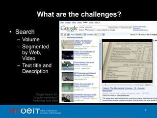 What are the challenges? ,[object Object],[object Object],[object Object],Google Search for  “ angular momentum” Performed April 2009 