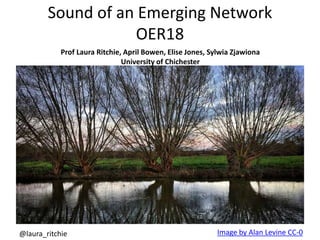Sound of an Emerging Network
OER18
Image by Alan Levine CC-0@laura_ritchie
Prof Laura Ritchie, April Bowen, Elise Jones, Sylwia Zjawiona
University of Chichester
 
