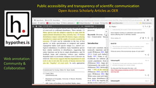 Web annotation:
Community &
Collaboration
Public accessibility and transparency of scientific communication
Open Access Scholarly Articles as OER
 
