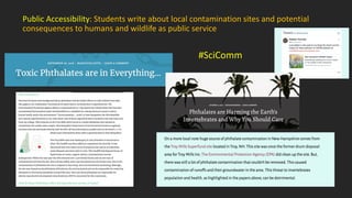 Public Accessibility: Students write about local contamination sites and potential
consequences to humans and wildlife as ...