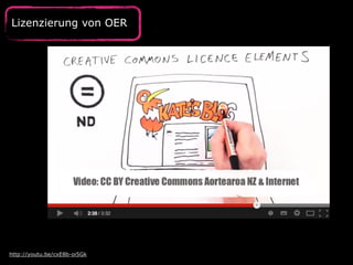 http://youtu.be/cxE8b-oi5Gk
Lizenzierung von OER
 