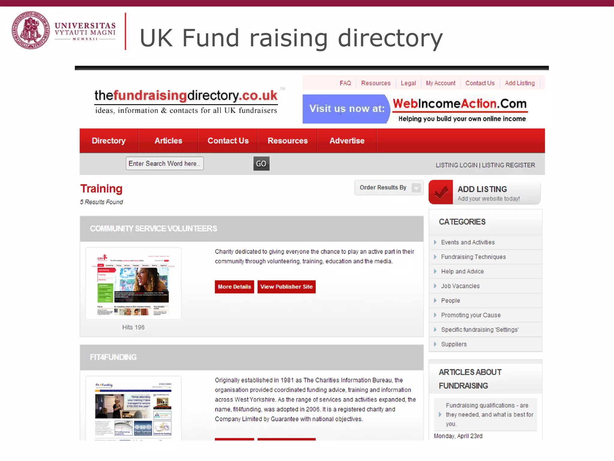 UK Fund raising directory  