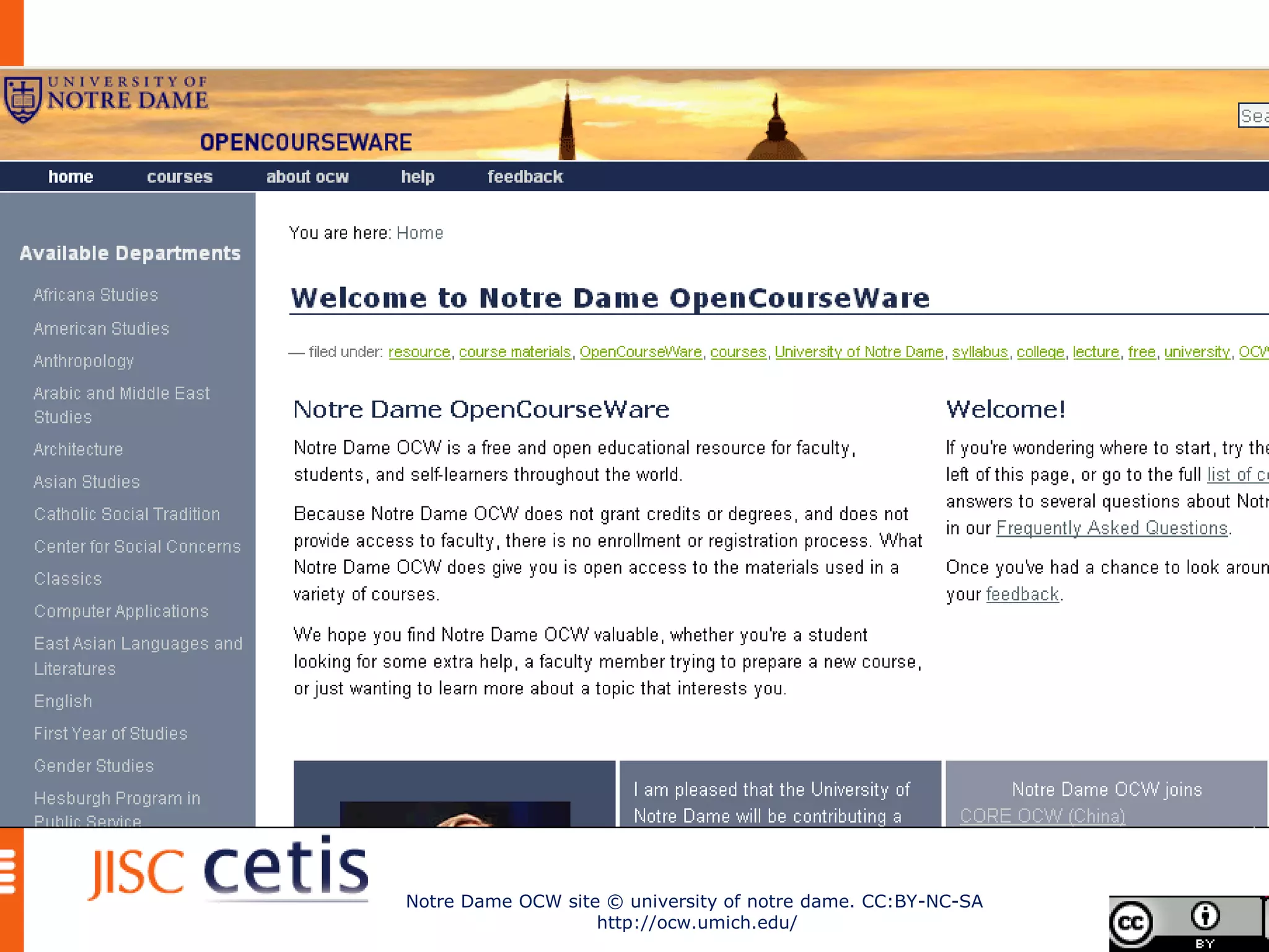 Notre Dame OCW site © university of notre dame. CC:BY-NC-SA
                   http://ocw.umich.edu/
 