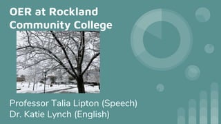 OER at Rockland
Community College
Professor Talia Lipton (Speech)
Dr. Katie Lynch (English)
 