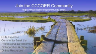 " [pathway]" by RHiNO NEAL is licensed under CC BY-NC-ND 2.0
Join the CCCOER Community
https://www.cccoer.org/community-email/
OER Expertise
Community Email List
Professional Development
Collaboration & Showcase
Online Resources
 