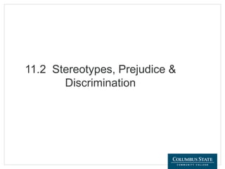 11.2 Stereotypes, Prejudice &
Discrimination
 