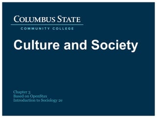 Culture and Society
Chapter 3
Based on OpenStax
Introduction to Sociology 2e
 