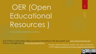 OER (Open
Educational
Resources )
GET ON THE LEARNING CURVE!
1
Except where otherwise noted, this work is licensed
under https://creativecommons.org/licenses/by/4.0/
This slideshow can be viewed (play along )
at http://www.slideshare.net/siouxgeonz/OERFSI
A list of links to information about just about everything in this document is at www.resourceroom.net
and as a Google doc at https://goo.gl/heAHVU
 