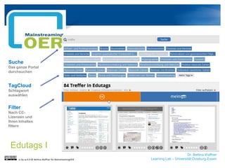 Dr. Bettina Waffner
Learning Lab – Universität Duisburg-Essen
Suche
Das ganze Portal
durchsuchen
TagCloud
Schlagwort
auswählen
Filter
Nach CC-
Lizenzen und
Ihren Inhalten
filtern
Edutags I
cc by sa 4.0 DE Bettina Waffner für MainstreamingOER
 