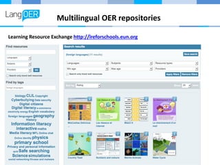 Multilingual OER repositories
Learning Resource Exchange http://lreforschools.eun.org
 