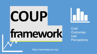 COUP
framework
Cost
Outcomes
Use
Perceptions
https://openedgroup.org/
 
