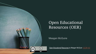 Open Educational
Resources (OER)
Open Educational Resources by Meagan McGuire, CC BY 4.0
 