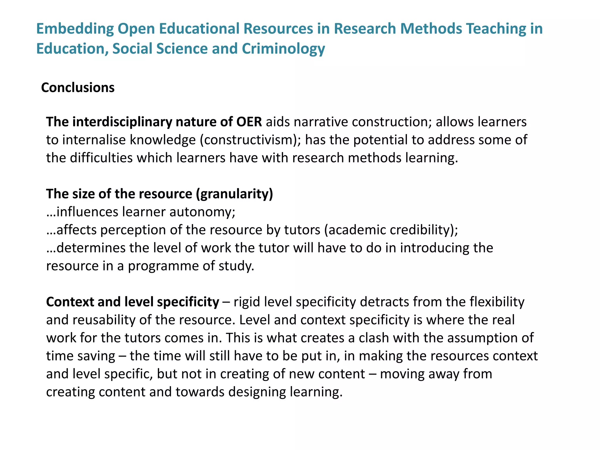 What was the USP of OER as identified by tutors (what differentiates OER from current provision)
