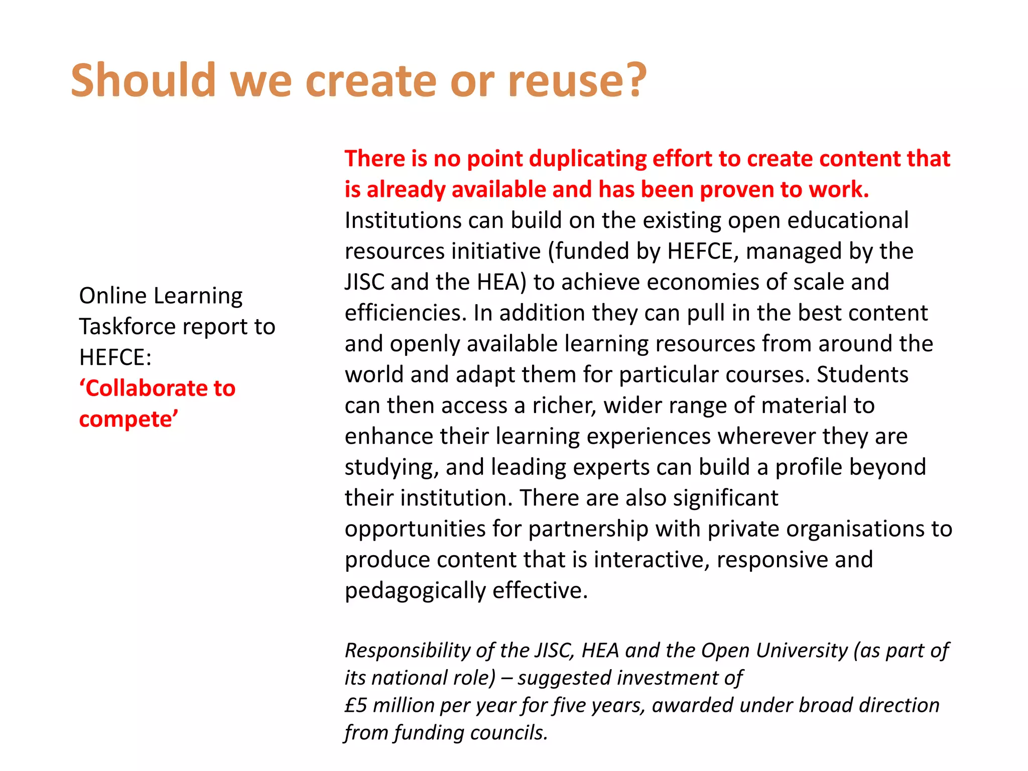 Build evidence of the impact of OER in HE